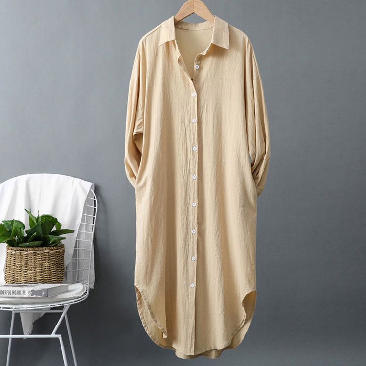 

Рубашка свободного кроя выше колена для женщин, весна и осень, свободная и универсальная, с юбкой-рубашкой с лацканами, летняя куртка с защитой от солнца 2XL хаки