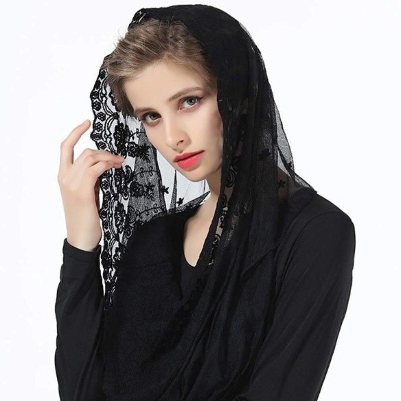 Velo da sposa Meier foulard da donna sciarpa da sposa copricapo in pizzo nero crema