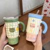 Straw Cup with Lid High Value Ins Mug Couple Ceramic Water Cup Large Capacity Birthday Gift for Girls
