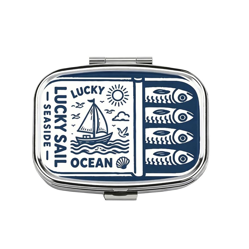 Metal Sardine Print Pill Box Mini Pocket Pill Case Portable Sardine Jewelry Box  Travel