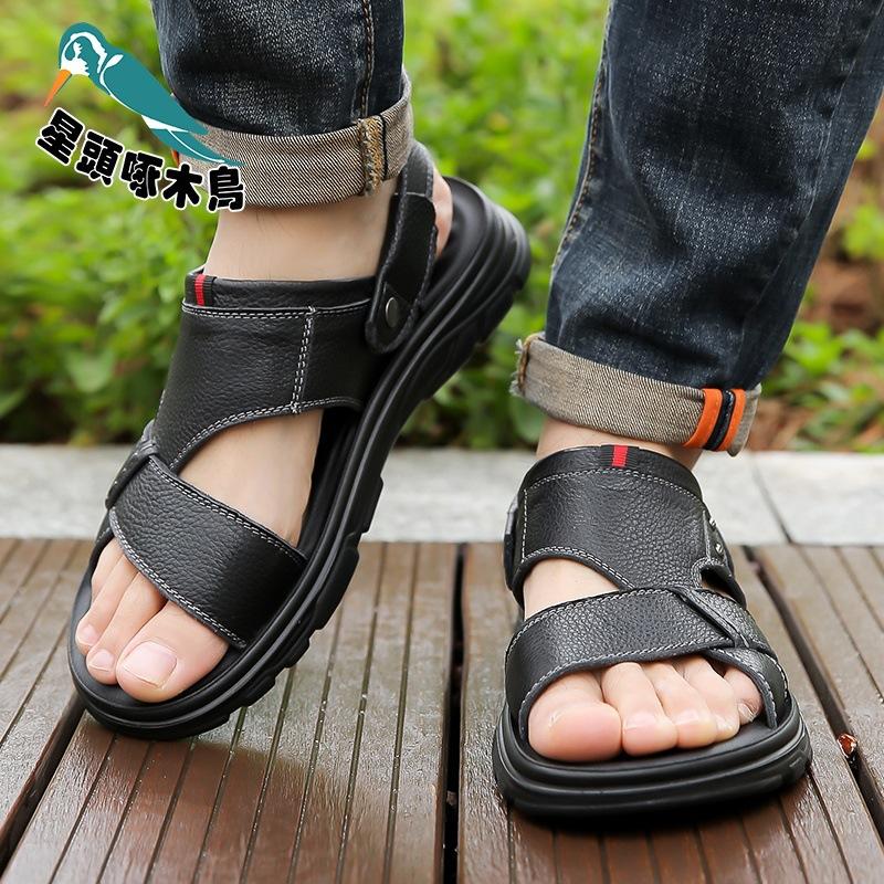 2025 summer new sandals men's leather casual non-slip beach shoes, first layer cowhide sandals