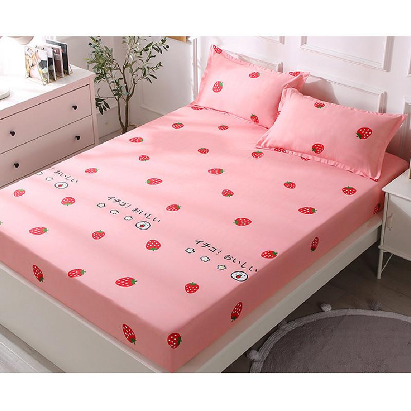 Print Flower Strawberry Bed Cover Dustproof Fabric Bedspread Protective Mattress