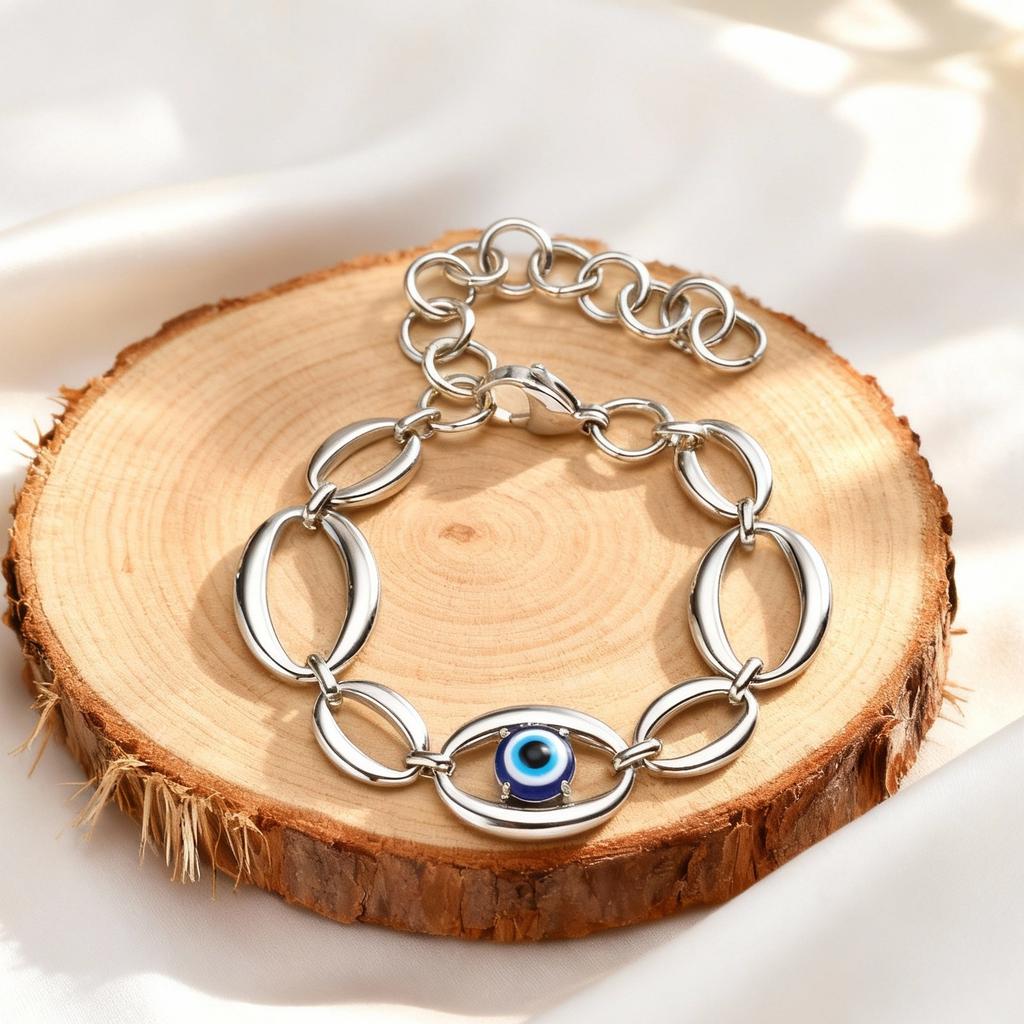 Distinctive Elliptical Devil's Eye Bracelet for Women,Stainless Steel Hand-made Chain Bracelets,Minimalist Lucky Jewelry Gift