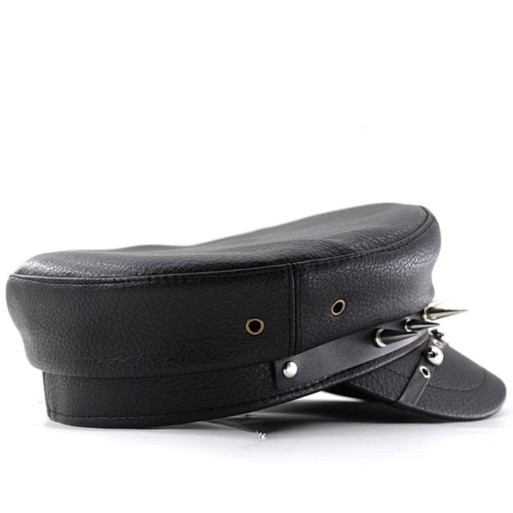 Casual Black Women's Beret British Style Pu Leather Captain Caps Vintage Flat Top Caps Outdoor