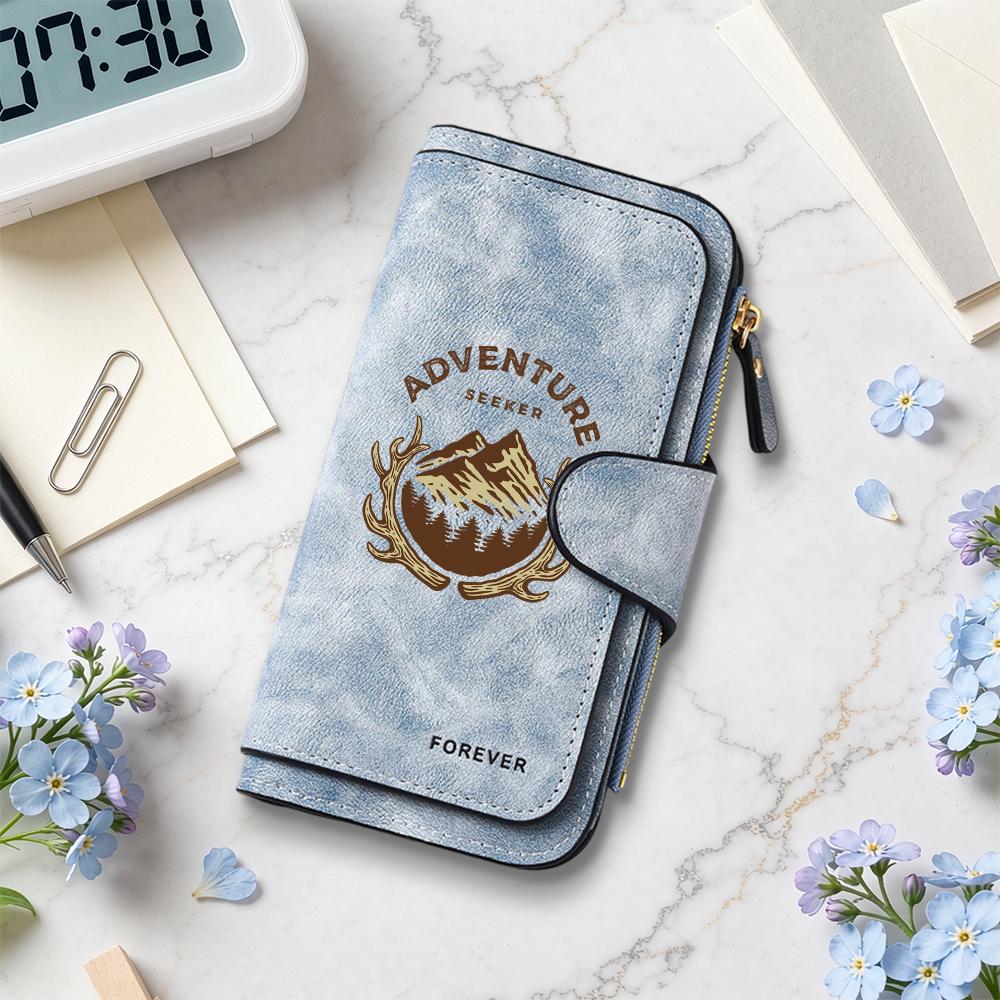 Vintage Adventure Pattern Long Wallet PU Leather Multi Card Slot Large Capacity Portable Fashion Purse for Daily Use