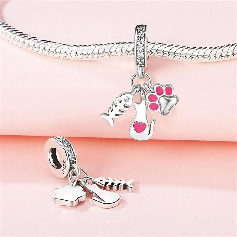 Copper Metal Cat Claw Fish Bone Footprints Charm Bead Component Compatible With High Quality Fine Bracelet High Quality Fine Jewelry Bead Components