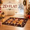 2D Printed Christmas Holiday Decor Mat, Three Gingerbread Men with Hats Holding Hands And Gift Print, Fun Carpet Machine Washable with Plastic Bottom,