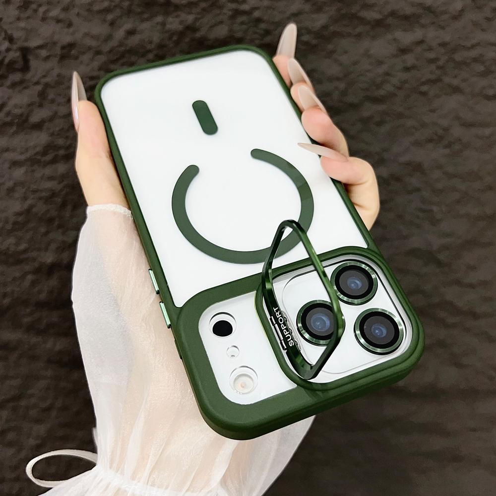 KEYSION Magnetic Transparent Phone Case for MagSafe for iPhone 17 Pro Max 17Air Metal Lens Stand Shockproof Lens Protector Cover