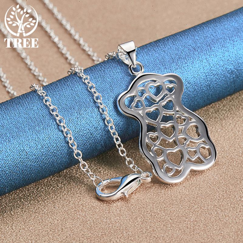 925 Sterling Silver Little Bear Pendant Necklace for Women's Fashion Charm Jewelry
