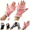 Women'S Pink Faux Fur Half-Finger Gloves with Adjustable Drawstring - Soft Plush Winter Gloves for Cold Weather, Stylish and Warm, Fingerless Gloves