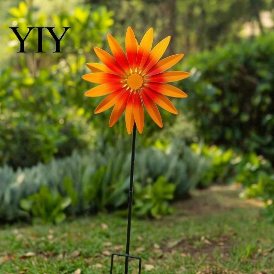 Rustic Metal Art for Lawn Sunflower Garden Stake, Spinning Flower Yard Ornament, Rustproof Stakes Decor Outdoor Patio Decoration Spinner Windowsill