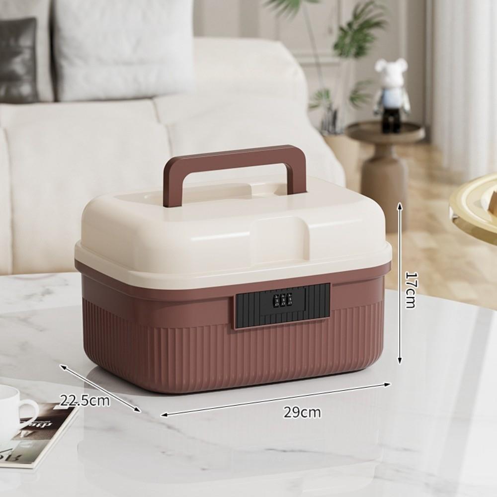 Household Lockable Password Lock Safe Box Large Capacity Two Layers Storage Bin Thickened Portable Lockbox for Home Office