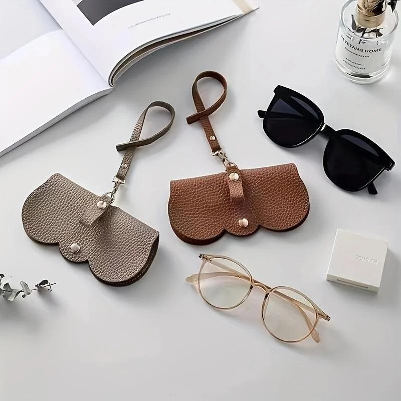 1 Lychee Embossed Glasses Case, Cute Hanging PU Leather Sunglasses Reading Glasses Storage Bag,