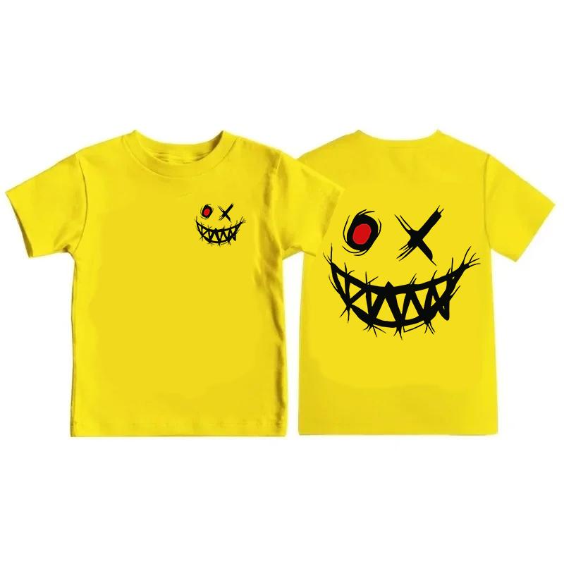 T-shirt Imprimé à Motifs Thème Sombre pour Enfants Été Coton Pur Manches Courtes Hauts Décontractés Cadeaux Garçons et Filles