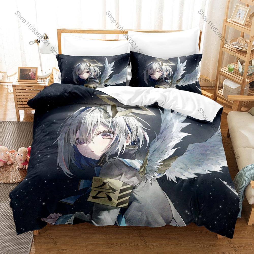 Amane Kanata Blue Hair Wing Angel Anime Print Duvet Cover + 2 Pillowcases Soft Pastel Microfiber Bedroom Decor