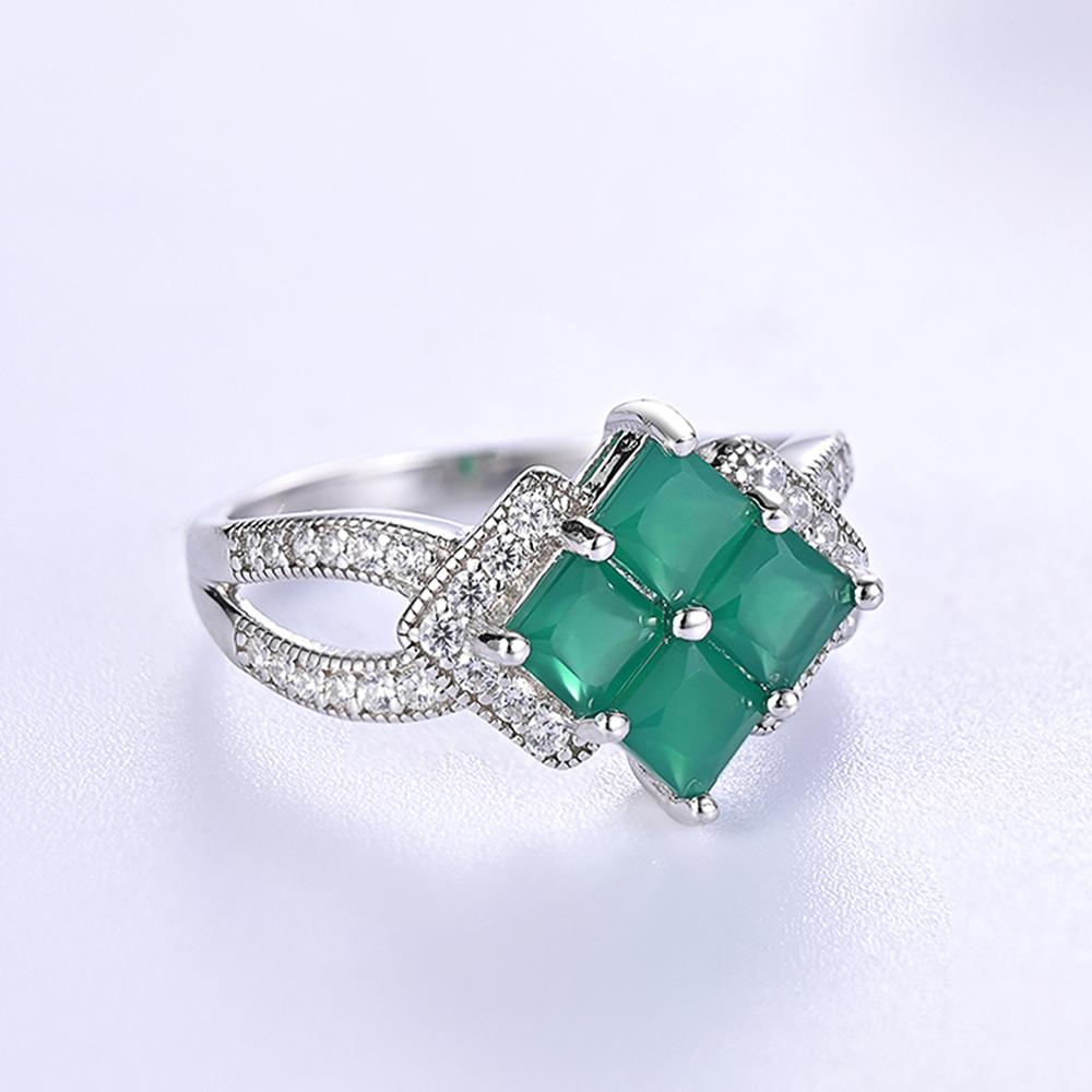 Naturgrüne Achat Quadrate Edelsteine Ring für Frauen 925 Sterlingsilber Schmuck Elegant Schönes Geschenk