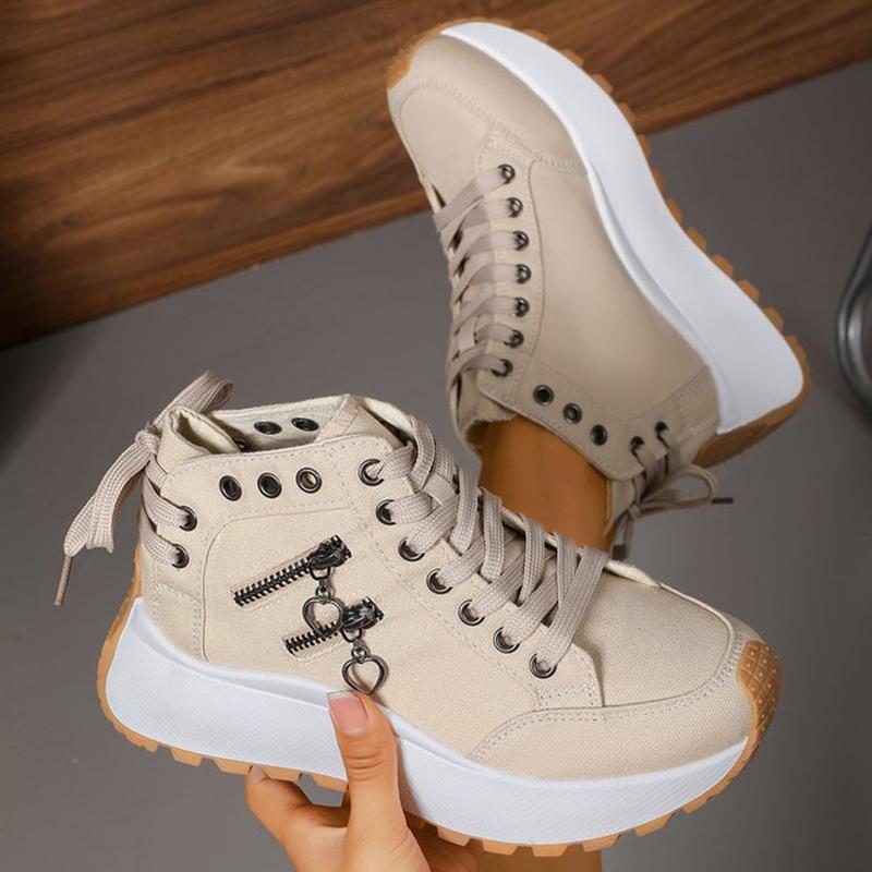 Fashion 2025 New Lace Up Denim Sneakers Women Spring Autumn Zipper Decoration Sports Shoes Woman Chunky Heel High Top Causal Shoes Mujer