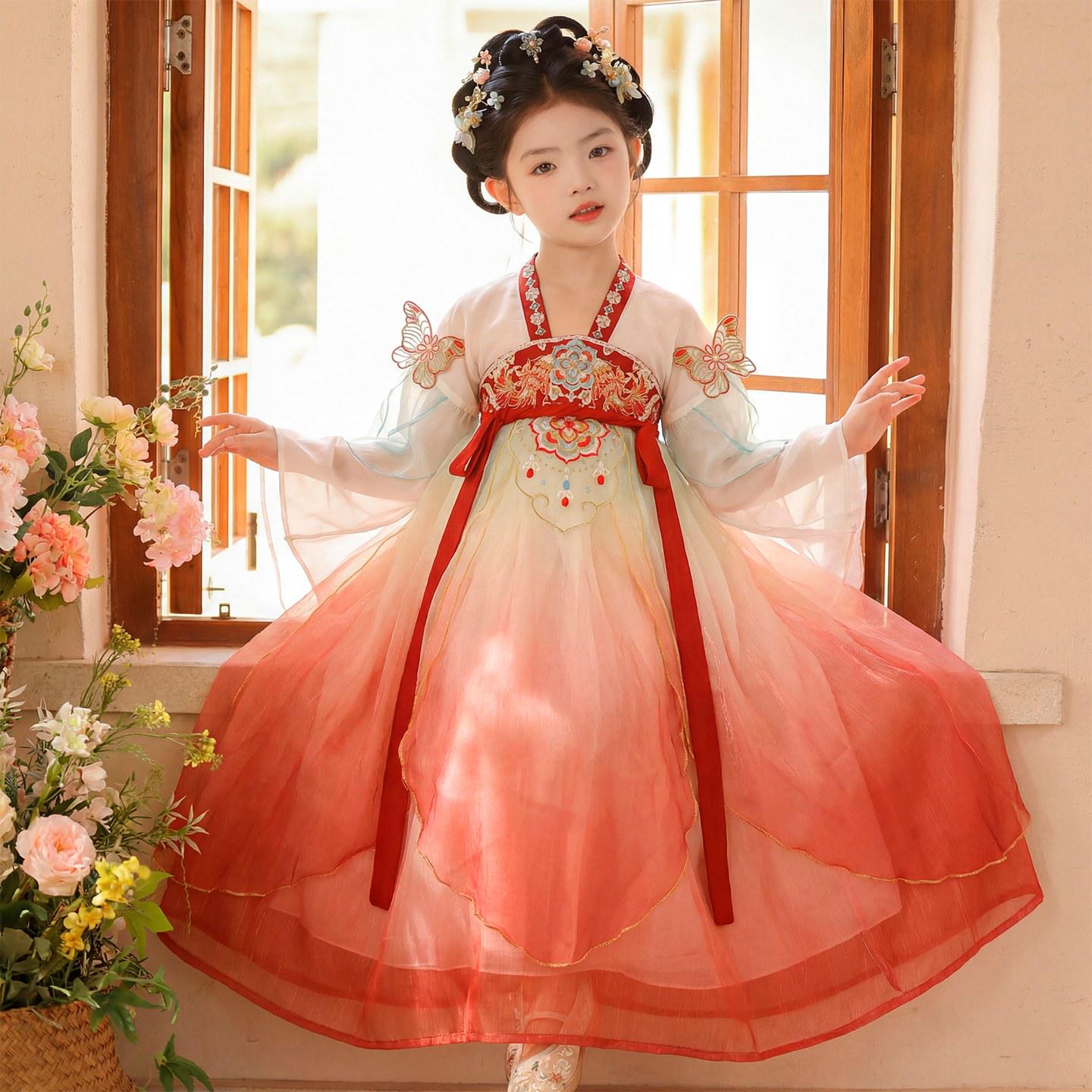 2025 Spring Hanfu: Girls  Chinese Fairy Dress, Ruqun-Style Performance Costume 120cm