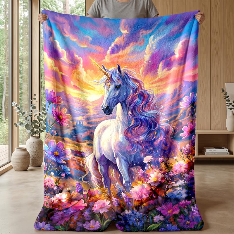 Unicorn in Flower Meadow Theme blanket Lightweight Warm Flannel Blanket Decorative Throw Blanket for Home Decoration