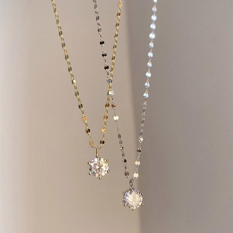Shiny Pendant Necklace Simple Small Fresh Rhinestone Gold/silver Color Necklace Women's Accessories