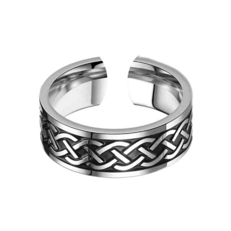 Adjustable Open Ring Men Women Vintage Textured Geometric Punk Style Copper Band Retro Fashion Accessory