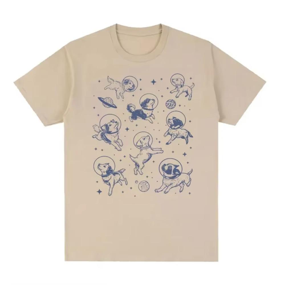 Dogs In Space Funny Meme T Shirt Men's Vintage O-Neck High Quality Fashion T-shirts Unisex Casual Oversized T-Shirt