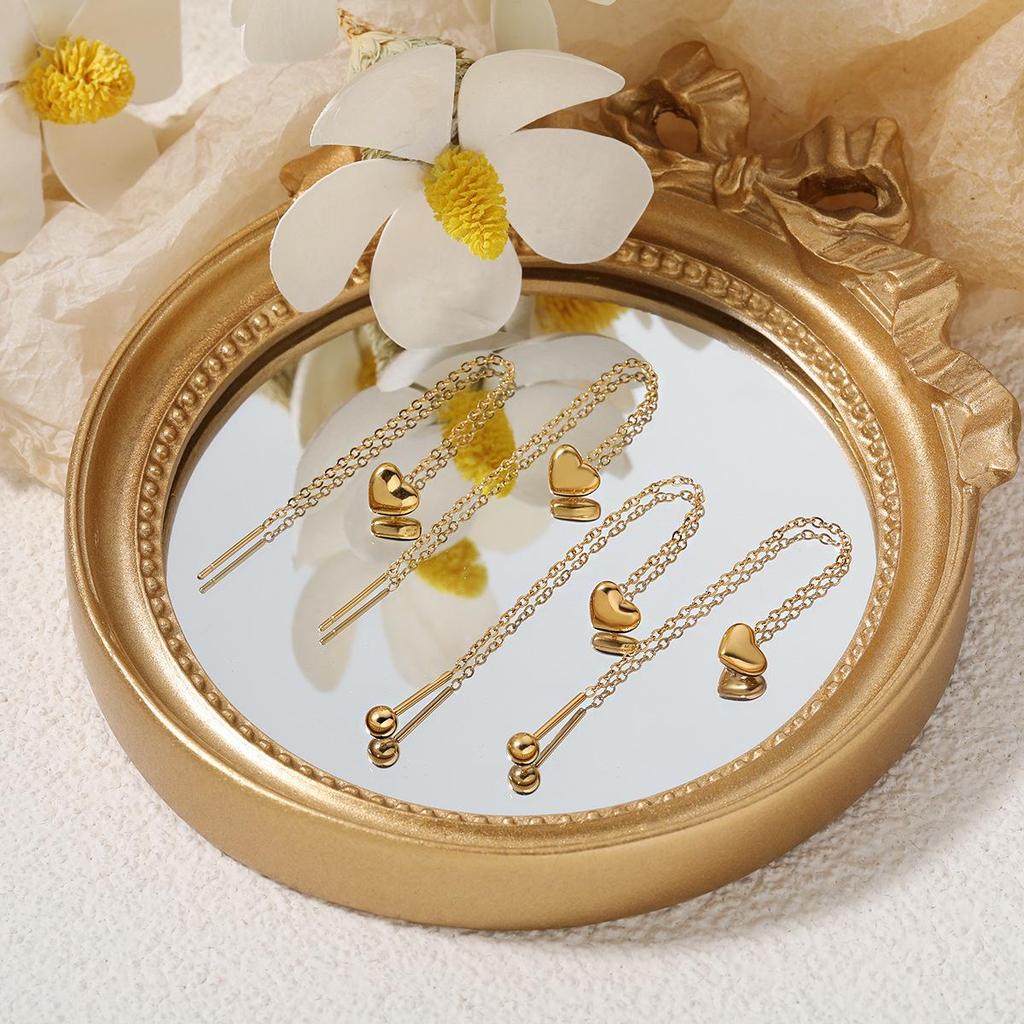 Korean Minimalist Gold-Plated Heart Earrings - Versatile Titanium Steel Fashion for Women