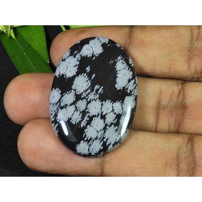 26X38X05MM Naural Snowflake Obsidian Oval Cabochon Loose Gemstone 43Cts. SK-3766