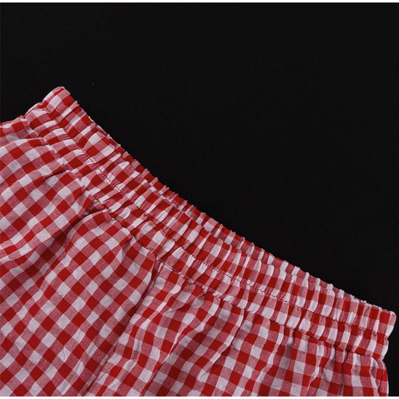 Plaid Shirt Pants Sets Women Peter Pan Collar Lace Up Long Sleeve Shirts Wide Leg Trousers 2 Pieces Suits Female Casual Outfits