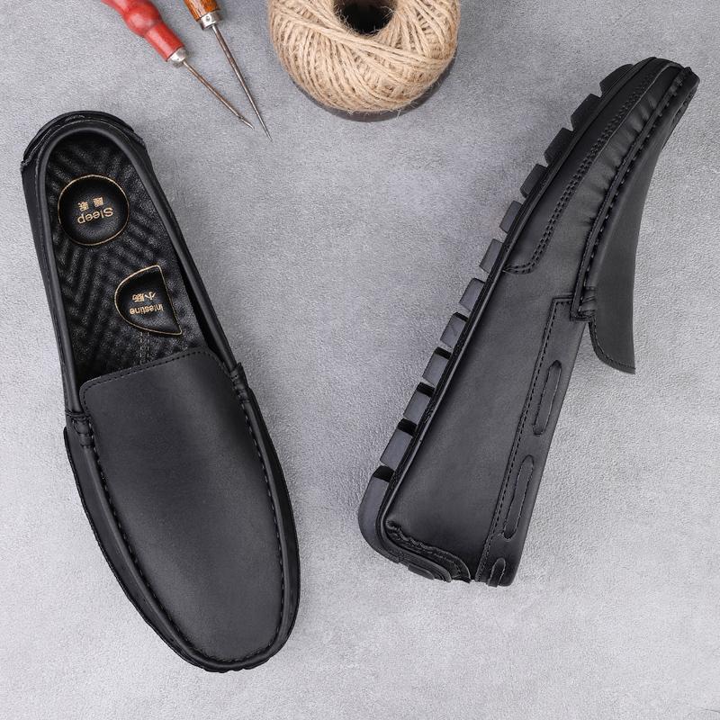 

Elegant Versatile Loafers Outdoor Man Flat Bottomed Anti Slip Comfortable Driving Shoes Urban Business Men Leather Shoes 46 чёрный