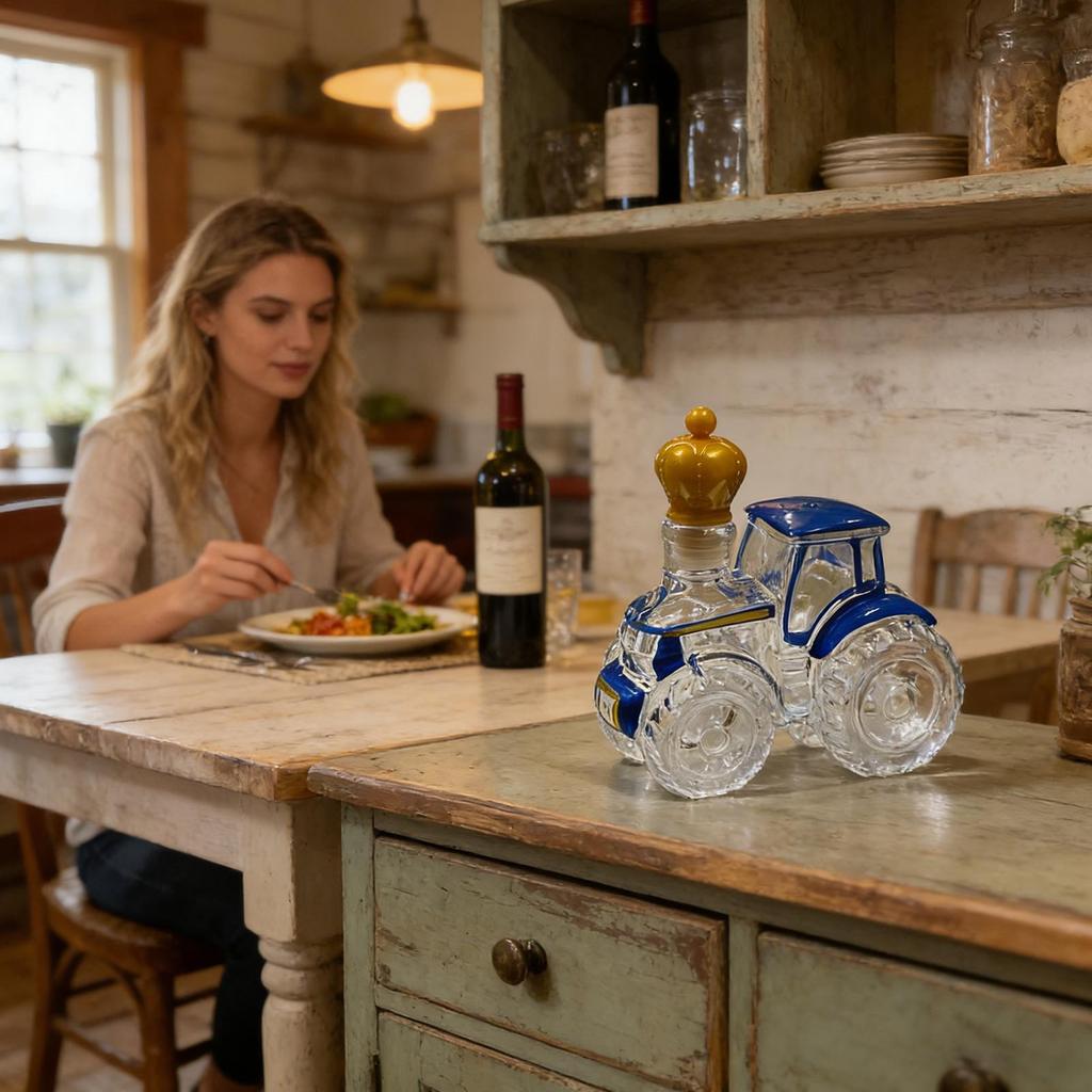 Tractor Shape Glass Decanter Funny Empty Bottle for Whiskey Wine Bourbon Gift for Men Dad Birthday Christmas Bar Home Decor