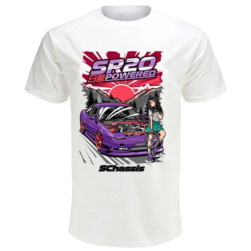 SChassis 13 SR20 Zasilane Klasyczne Koszulki Silvia S13 Kryminalna na Touge Styl Króla Driftu Japoński Samochód Wyścigowy T-shirt Męski JDM