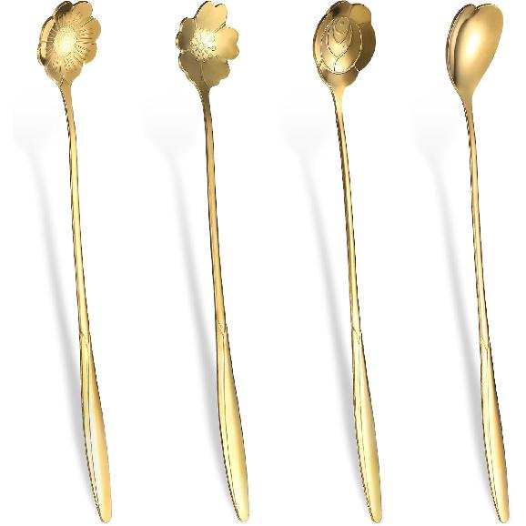 4 Pcs Flower Spoon Coffee Teaspoon 7   Creative Flower Coffee Spoon Drink Stirring Spoon Stir Bar Spoon Long Handle Spoon Retro Dessert Demitasse