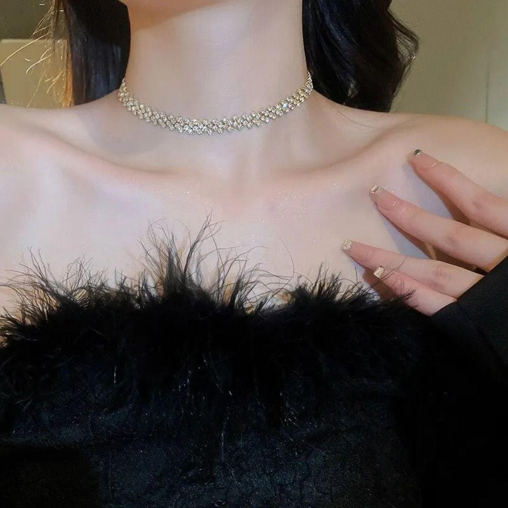 Full Rhinestone Rhinestone Choker Luxury Crystal Chain Jewerly Shiny Prom Party Collar  Women