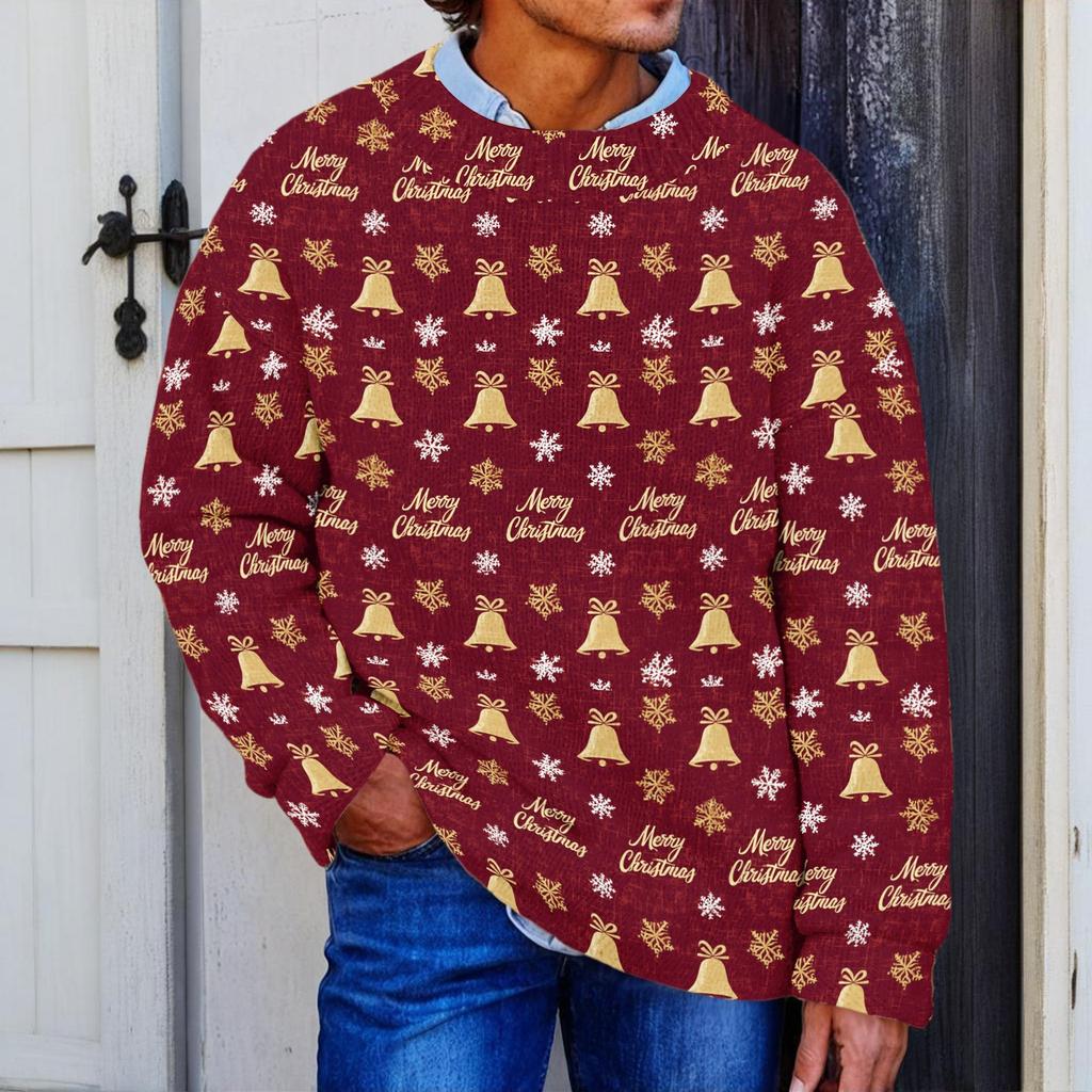 Men's Neck Knit Sweater with Christmas Print for Winter Holiday