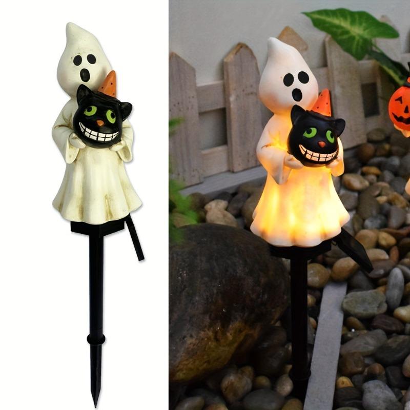 1-5PCS Solar Outdoor Yard Halloween Pumpkin Light Resin Craft Garden Ghost Festival Atmosphere Decoration Yard Stake Insert