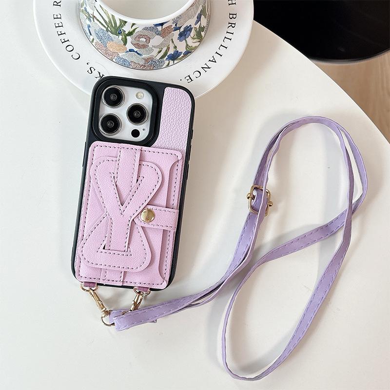 

Wristband Solid Color Card Holder Coin Purse Phone Case for Apple 17promax Crossbody Cord for IPhone16pro Leather For iPhone X/XS