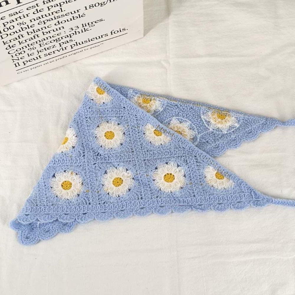 Flower Triangular HairScarf Knitted Small Square Scarf Ins Women's Headscarf  for Autumn
