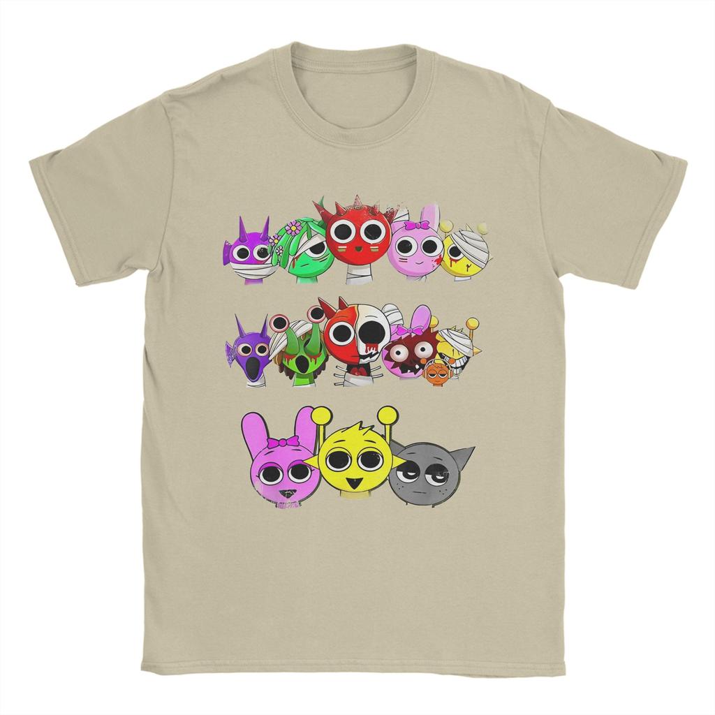 T-shirts Sprunki Hommes Femmes Hauts en Coton Pur Manches Courtes Incroyables Col Rond T-shirts Imprimés