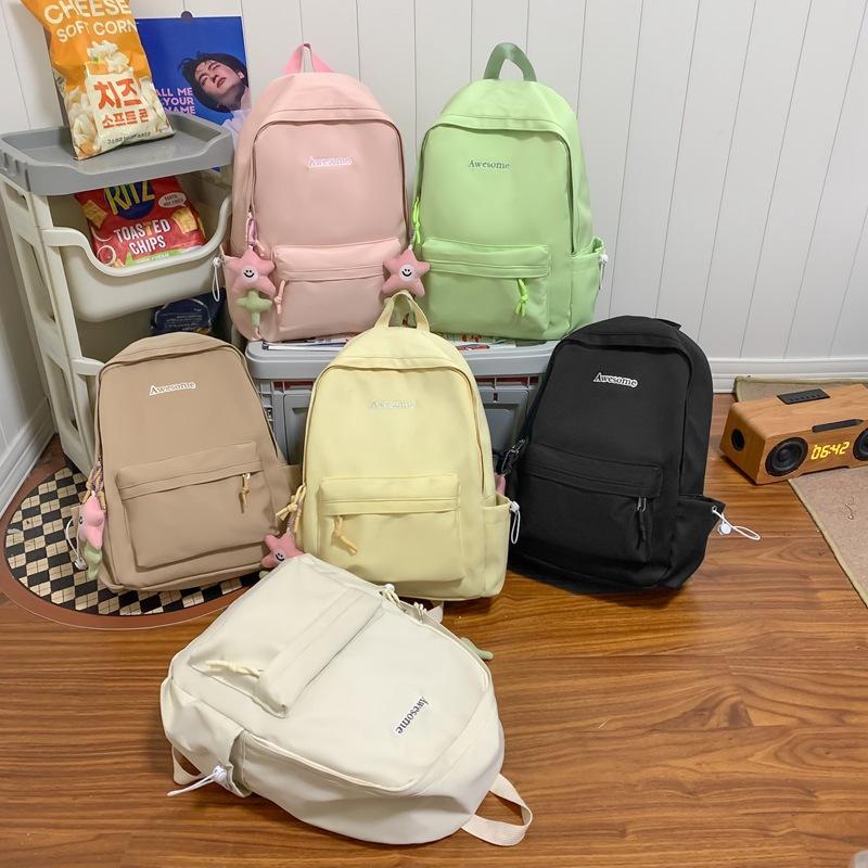 Schoolbag Junior Senior High School Student Solid Color Backpack Women's Backpack