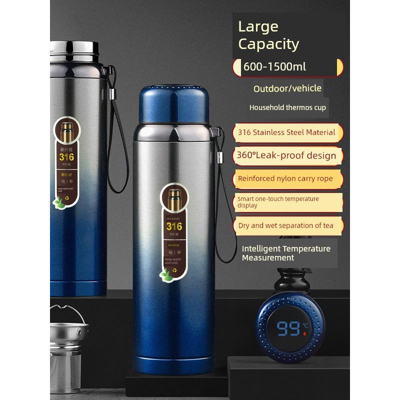 Large Capacity Vacuum Cup 316 Double-Layer Stainless Steel Men's Water Cup Female Student Portable Convenient Cold Insulation Iced Water Kettle Car
