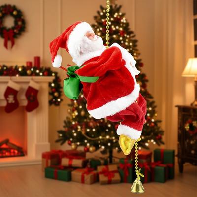 Kletternder Weihnachtsmann mit Musik Musikalischer Weihnachtsbaumschmuck Neuheit Kletternder Weihnachtsmann am Seil Weihnachten Partyzubehör Heimdekoration