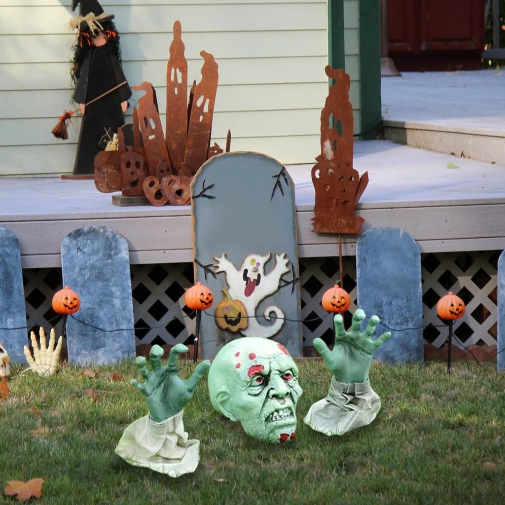 Skeleton Outdoor Decorations Halloween Graveyard Decorations 3 Pieces Realistic Decor For Haunted House Garden Front Door Fence