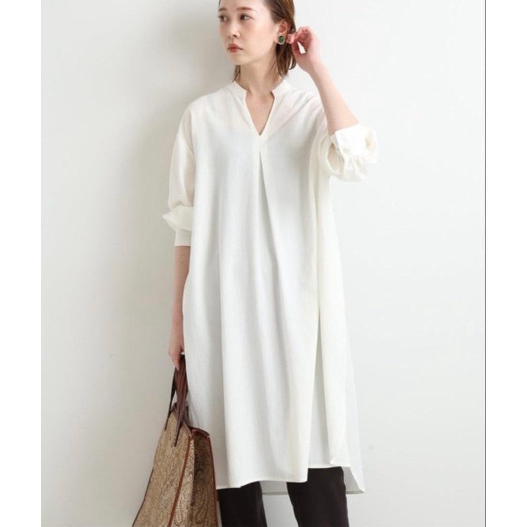 IENA Pullover White V-neck Shirt Dress Skipper