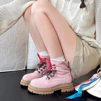British Soft Leather Thick-Soled Martin Boots Women'S Short Boots Thin Tooling Rhubarb Boots