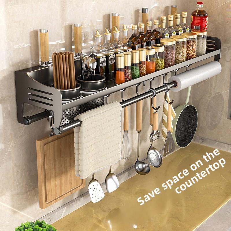 Modern Steel Kitchen Wall Organizer With Knife Slots And Hooks For Home Storage