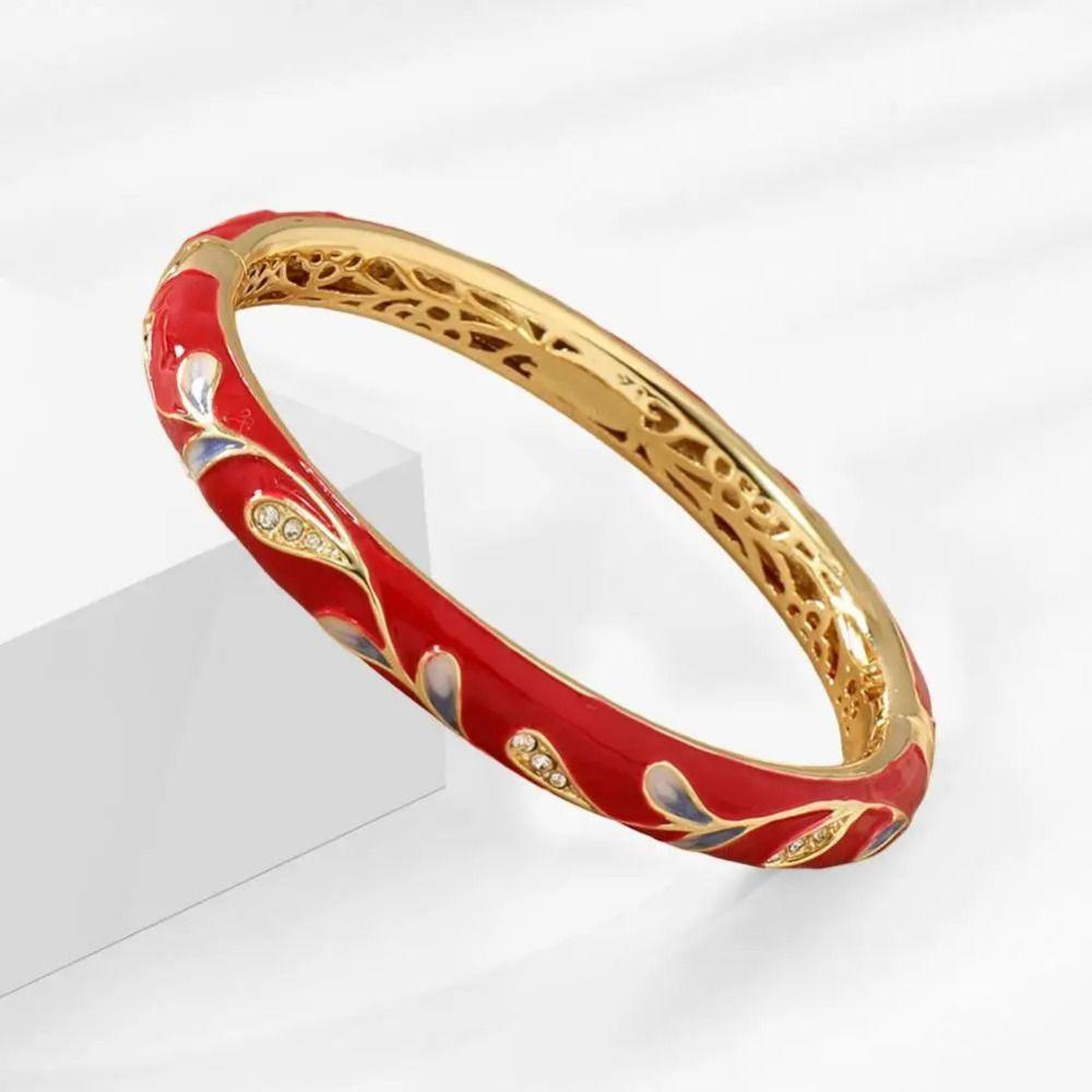 Traditional Hollow Out Flower Bangle Enamel Women's Hand Bracelet  Jewelry Gifts