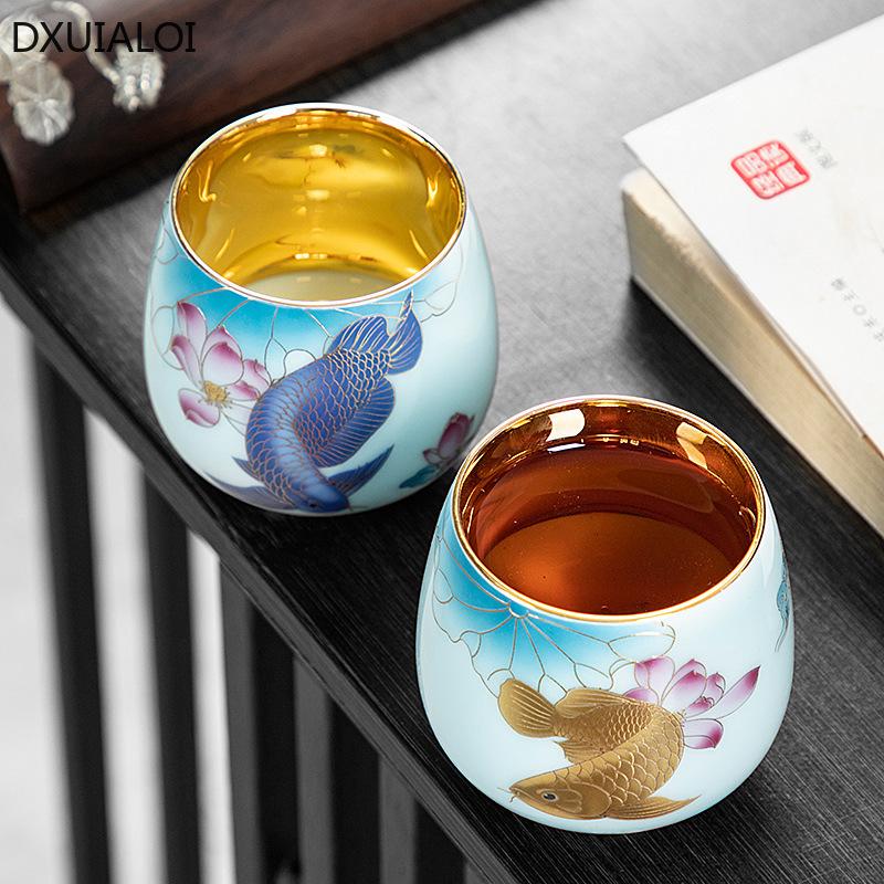125ml Gilded Master Cup Handmade Ceramic Teacup Souvenir  Celadon Kungfu Tea Set Household Tea Cup Tea Bowl Gift Box