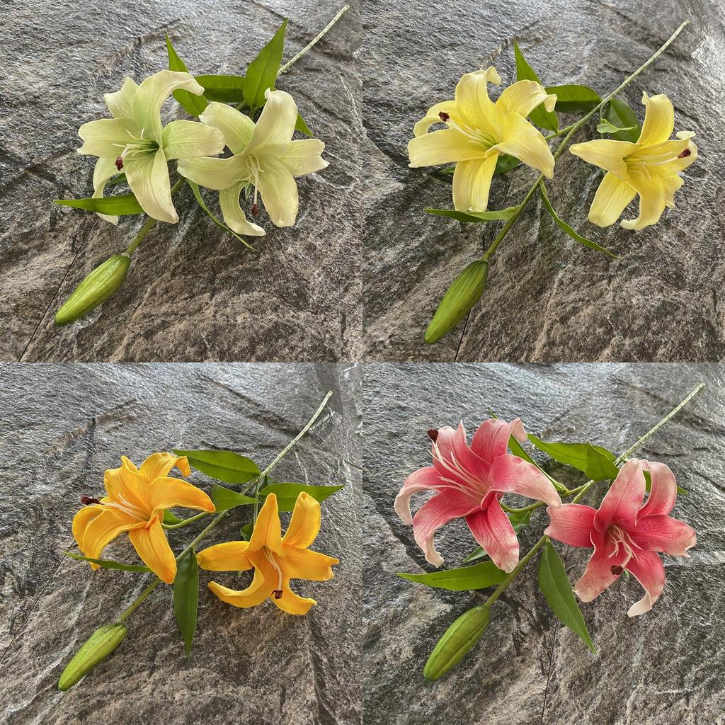 Long Pu Threehead Lily Artificial Flower Decor For Home And Photography Displays