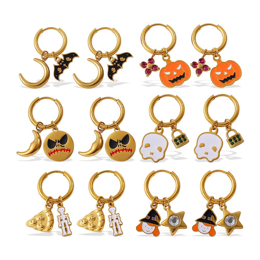 Christmas DIY pumpkin pendant earrings stainless steel gold-plated oil-dripping temperament versatile jewelry women
